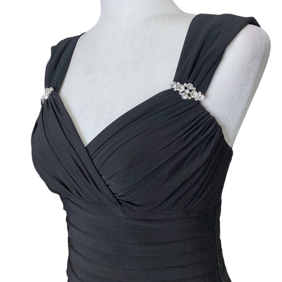 Black Mermaid Jersey Pleated Long Gown Maxi Glam Formal Slit Goth Vampy Dress - Picture 3 of 8